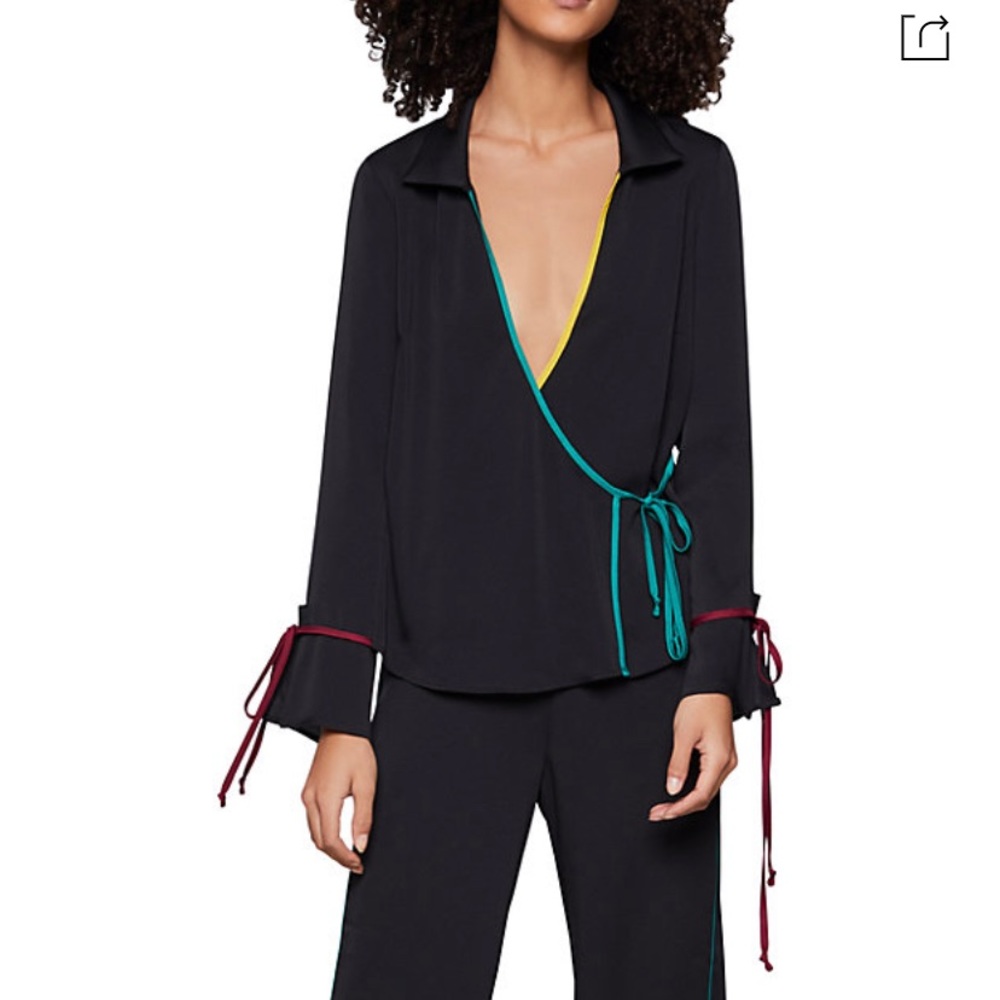BCBGeneration Black Surplus’s Bodice Wrap Blouse With Sleeve Ties, XL